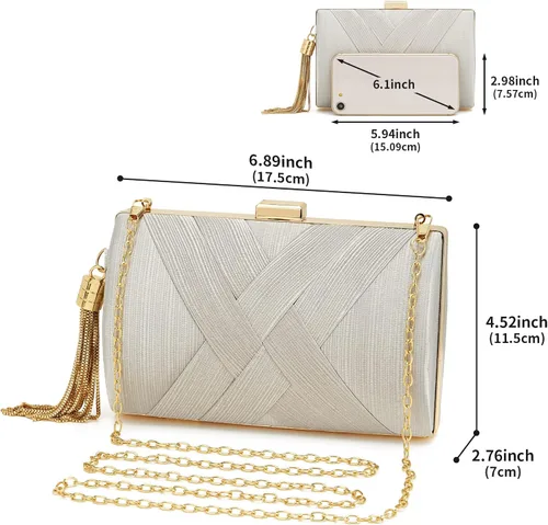 Miniatura 2 de Bolso de mano para mujer, bolso de noche con flecos, bolso de mano para mujer, bolso de mano de boda, bolso de mano con cadena, bolso cruzado