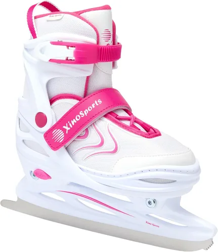 Xino Sports - Patines de hielo ajustables para niñas y niños, dos colores impresionante azul y rosado, acolchado suave y soporte reforzado para el