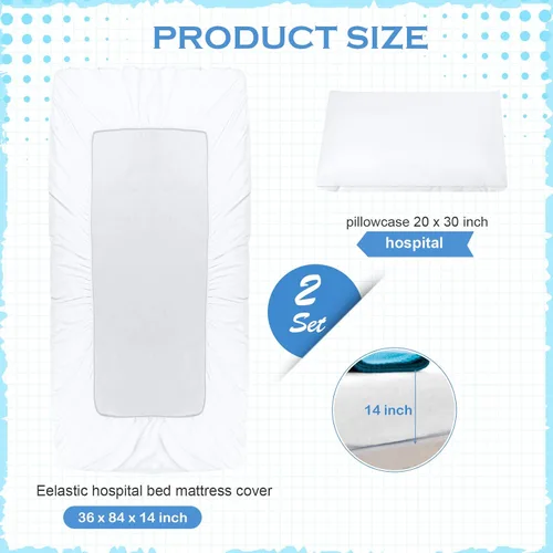 Miniatura 2 de Preboun Juego de 2 sábanas de hospital de 36 x 84 x 14 pulgadas con sábanas de hospital y fundas de almohada elásticas para el hogar, mesa de Blanco