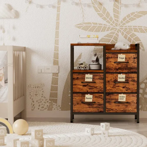 Miniatura 5 de Furnulem Cómoda industrial para dormitorio, mesita de noche de 39 pulgadas de alto con 2 cajones y estación de carga, mesita de noche