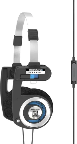 Koss Porta Pro con micrófono y auriculares remotos en la oreja, micrófono en línea y control remoto táctil, cable con enchufe de 0.138 in