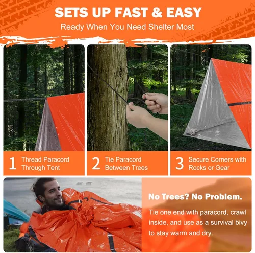 Miniatura 6 de Emergency Survival Tent Life Shelter - 2 Person Mylar Emergency Shelter Tube Tent with Emergency Whistle & Paracord, All-Weather Essential Survival
