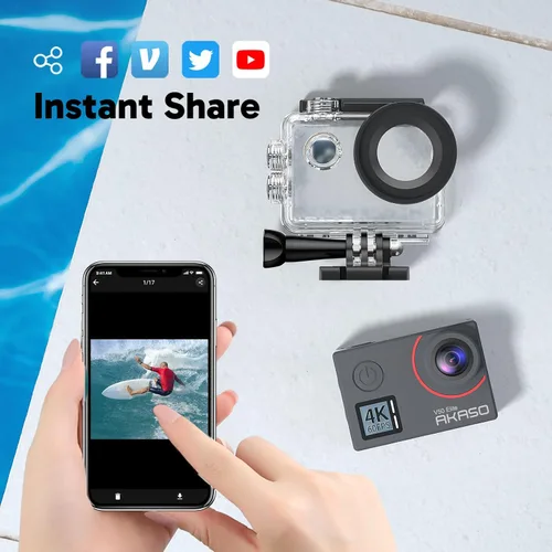 Miniatura 7 de AKASO V50 Elite 4K60fps Cámara de acción con kit de accesorios de tarjeta de memoria MicroSDXC U3 de 128GB, control de voz, EIS, cámara impermeable