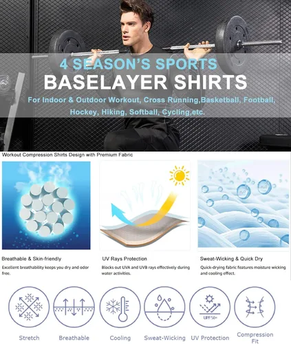 Miniatura 5 de Camiseta de compresión para hombre, manga larga, atlética, entrenamiento, camiseta deportiva activa, capa base, camiseta de ajuste seco