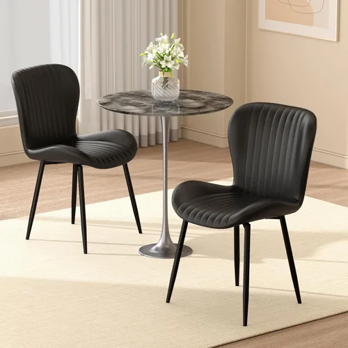 Miniatura 10 de Juego de 2 sillas de comedor modernas tapizadas de piel sintética para cocina, sillas de comedor con respaldo cómodo, color marrón