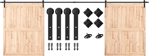 Miniatura 13 de SMARTSTANDARD Kit de herrajes para puerta corrediza de granero de doble puerta resistente de 5 pies, suave y silencioso, fácil de instalar, incluye