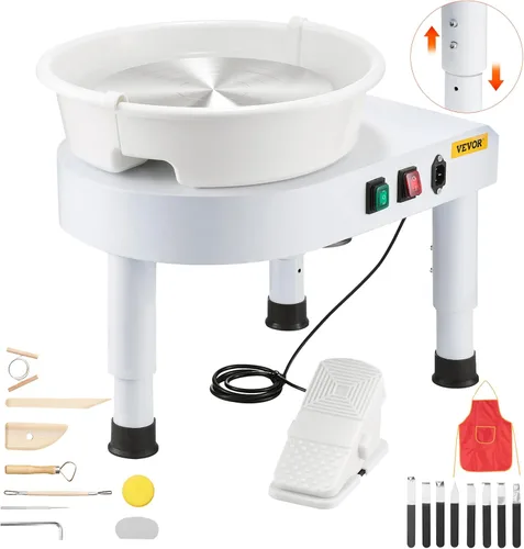 VEVOR Rueda de cerámica para adultos, máquina formadora de ruedas de cerámica de 11 pulgadas/28cm, pierna de elevación ajustable de 0 a 6 pulgadas,