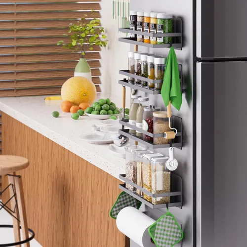 Miniatura 7 de Estante magnético para especias para refrigerador, organizador magnético movible, estante de almacenamiento de tarros de condimentos de cocina