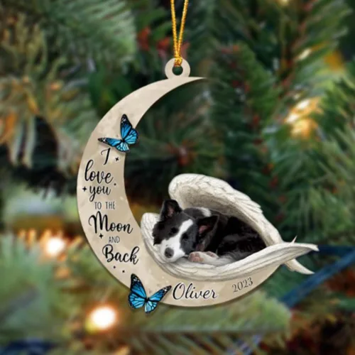 Miniatura 82 de Adorno colgante personalizado de ángel durmiendo en la luna, perro sabueso afgano, nombre personalizado, acrílico impreso en 2D plano – cumpleaños