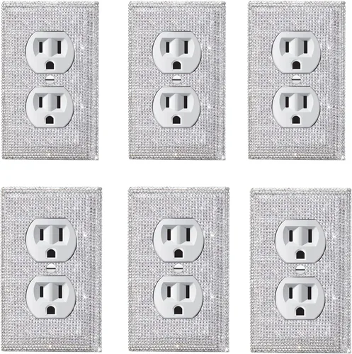 Miniatura 7 de 1 PC Cubierta de placa de pared con diamantes de imitación brillantes en plata, cubre interruptores eléctricos, cubierta decorativa para interruptor