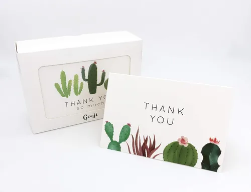 Miniatura 3 de Gooji Tarjetas de agradecimiento de cactus de 4 x 6 (paquete de 36 unidades, sobres blancos a juego), juego surtido, acuarela, gráficos coloridos