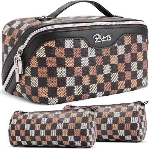 Miniatura 12 de BOYATU Bolsa organizadora de maquillaje de viaje, bolsa de cosméticos: Juego de 3 bolsas de maquillaje para mujeres con asa - Bolsas de aseo
