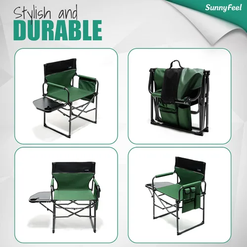 Miniatura 7 de SUNNYFEEL Silla de directores de camping, resistente, silla plegable portátil de gran tamaño con mesa auxiliar, bolsillo para playa, pesca, viaje