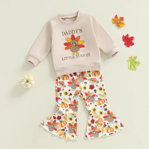 Miniatura 11 de BemeyourBBs Conjunto de sudadera de manga larga de pavo para niña con pantalones acampanados, ropa de otoño