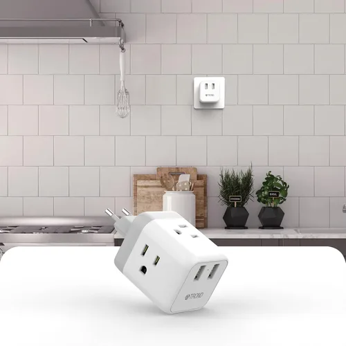 Miniatura 7 de TROND Adaptador de enchufe de viaje europeo - Convertidor de adaptador de corriente internacional para Europa con 3 tomacorrientes 2 USB, adaptador