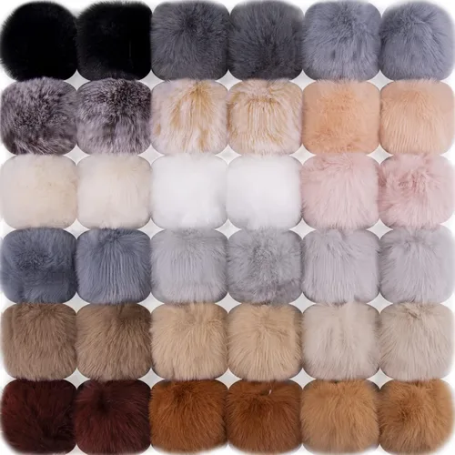 BQTQ 36 piezas de pompones de piel de conejo sintética con lazo elástico DIY pompones esponjosos para sombreros, gorras, bufandas, guantes, bolsos y