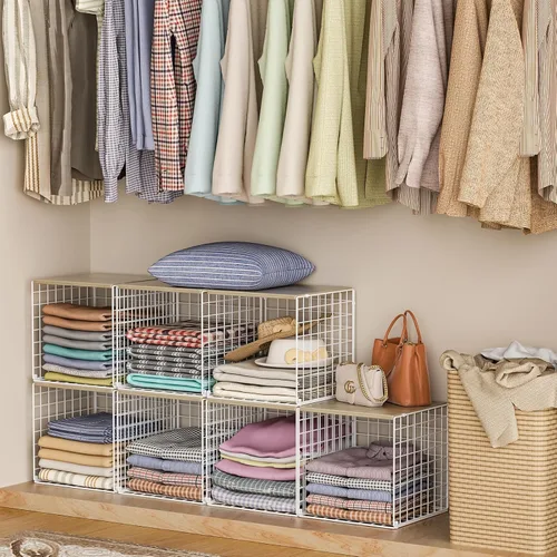 Miniatura 2 de 3 piezas de organizadores de clóset apilables y almacenamiento, estantes de clóset con parte superior de madera y almacenamiento extra, organizador