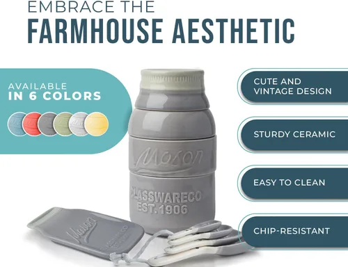 Miniatura 2 de Comfify Mason Jar Menaje de Cocina – 4 Tazas Medidoras, 4 Cucharas, Apoya Cucharas – Cerámica Vintage en Gris