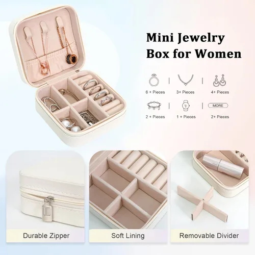 Miniatura 3 de Caja de joyería de viaje portátil de cuero PU mini caja de viaje de joyería pequeña caja de joyería para pendientes collar mujeres niñas regalo