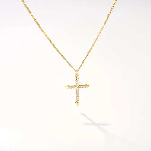 Miniatura 160 de Fettero - Collar con dije de cruz de fe, chapado en oro de 14 K, cadena fina, minimalista, simple, pequeña, para oración, regalo de joyería religiosa