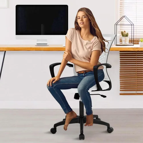 Miniatura 29 de Silla de oficina en casa, silla de escritorio ergonómica, respaldo medio, silla de computadora de PC con soporte lumbar y reposabrazos, silla
