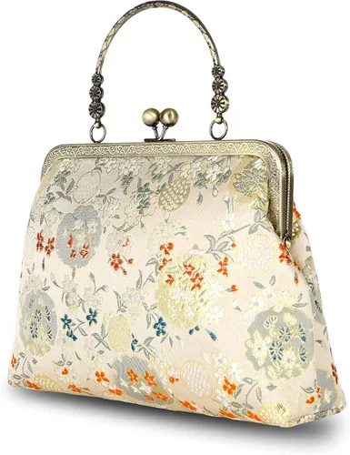 Miniatura 144 de Bolso floral con asa superior, bolso de noche Kiss Lock para mujer, bolso vintage