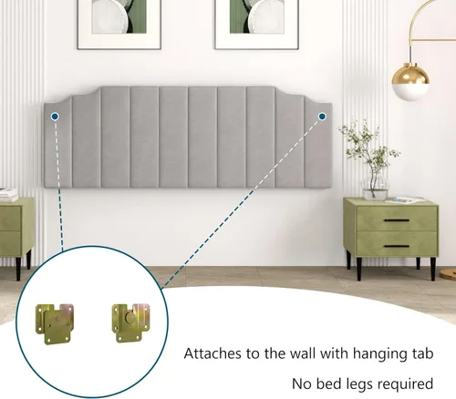 Miniatura 4 de Befurtori Cabecera Solo Tamaño King, Cabecera de Terciopelo Montada en Pared King para Cama Ajustable Cabecera Moderna Tapizada Fácil Montaje, Gris