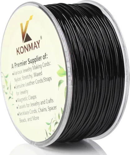 Miniatura 2 de KONMAY 1 rollo de cuerdas elásticas redondas de 0.024 in con estuche organizador, cordón elástico de cristal negro de 109 yardas para hacer pulseras
