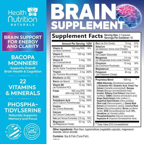 Miniatura 2 de Suplemento de memoria cerebral, nootrópicos de fuerza 3 veces para concentración, claridad y apoyo de enfoque, salud cerebral, vitaminas cognitivas
