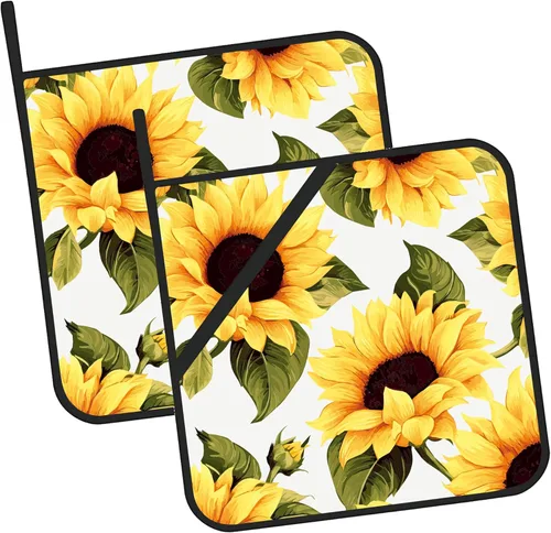 Groovy - Juego de 2 soportes para ollas de girasol, resistentes al calor, para microondas, hornear, horno, platos finales y regalos de barbacoa para