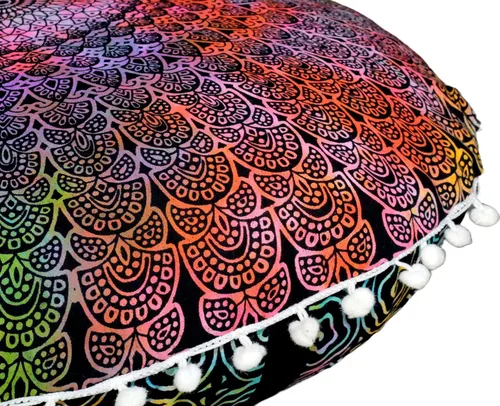 Miniatura 23 de Funda redonda para cojín de piso con mandala, estilo hippie, decorativa, bohemio, para puf otomano, con pompones, fundas de almohada, boho, indio