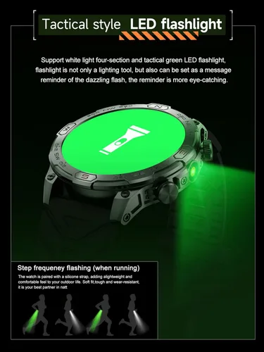Miniatura 4 de Reloj inteligente para exteriores, responder llamadas, notificación de mensajes, reloj inteligente militar, compatible con iPhone, Android, linterna