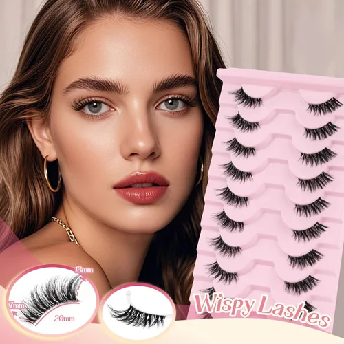 Miniatura 5 de Ahrikiss Mitad pestañas de aspecto natural, 10 pares de pestañas postizas 3D esponjosas con banda transparente, medias pestañas cortas suaves (TB10)