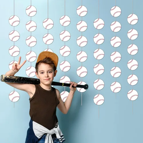 Miniatura 6 de Paquete de 8 pancartas de fiesta de béisbol, kit de guirnalda de béisbol, suministros de fiesta de béisbol, decoraciones de papel de béisbol