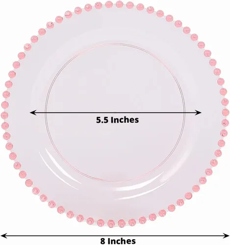 Miniatura 2 de Efavormart - Paquete de 10 platos de postre de plástico transparente rubor con borde de cuentas, platos redondos desechables para ensalada, 8