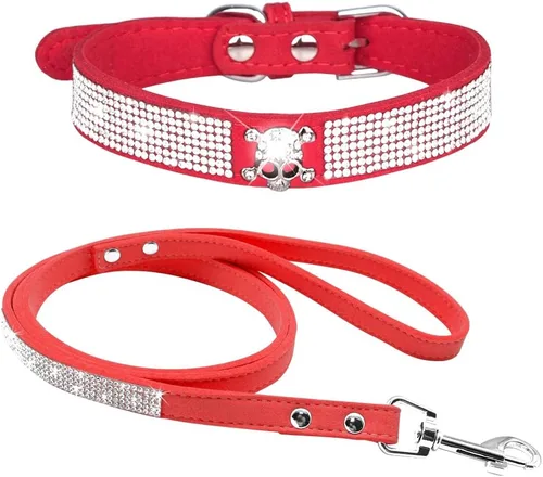 Miniatura 34 de Conjunto de Collar y Correa para Mascotas, Bonito y Deslumbrante de Ante Suave con Diamantes de Imitación de Cristal, Collar y Correa para Gatos