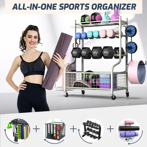 Miniatura 2 de Estante para Mancuernas PLKOW, Estante de Peso para Mancuernas, Almacenamiento para Gimnasio en Casa para Mancuernas, Pesas Rusas, Esterilla de Yoga