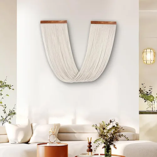 Miniatura 11 de lokeisna Macramé para colgar en la pared, tapiz tejido beige y rosa polvoriento, hecho a mano, decoración de pared de macramé, galería y guardería