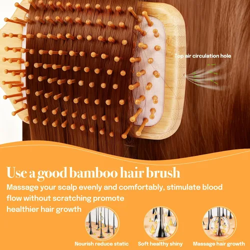 Miniatura 3 de Sofmild Juego de cepillos de pelo de bambú natural para mujeres, hombres y niños, cepillo desenredante para cabello grueso y rizado y húmedo