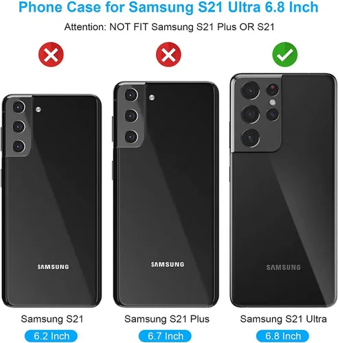 Miniatura 2 de Funda de teléfono para Samsung Galaxy S21 Ultra Glaxay S21ultra 5G con protector de pantalla de vidrio templado, tarjetero y cartera con soporte