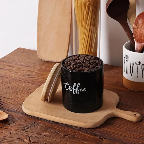 Miniatura 5 de LEETOYI Contenedores de almacenamiento de alimentos de porcelana con tapa, 4.5 pulgadas, 31 onzas, café etiquetado negro