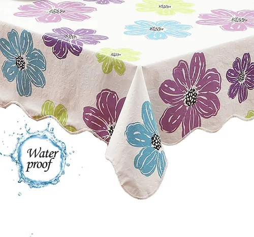 Miniatura 9 de Mantel floral de manzanilla rosa resistente al agua, rectangular, con parte trasera de franela, mantel de plástico de vinilo con flores rojas