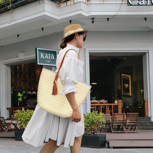 Miniatura 7 de Bolso grande de paja para mujer, bolso de playa con borla para el verano
