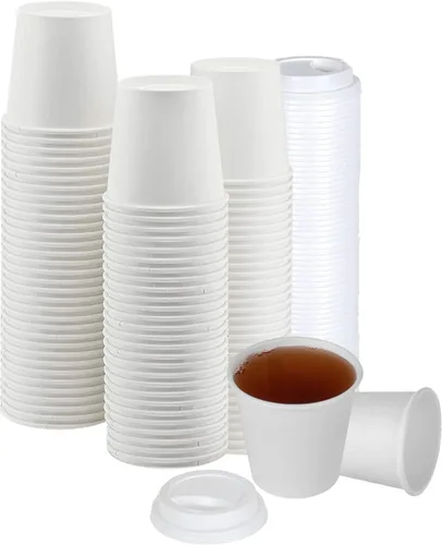Miniatura 28 de Tapas de taza de café, tapa de cúpula para tazas de 10/24 onzas, vasos de papel, color negro, 50 unidades [no incluye tazas]