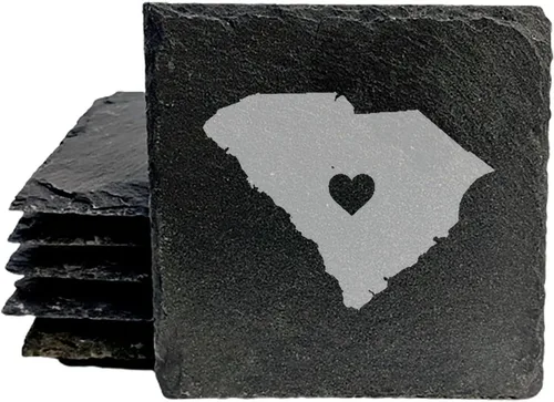 Miniatura 13 de Rustic Slate Coasters Set of 6, Round 4" with South Carolina 'Home Sweet Home' Design, for Holidays, Birthdays, Housewarming, She-Shed, Man Cave
