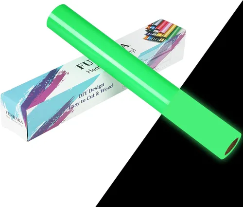 Miniatura 12 de FUNKAKA Rollo de vinilo de transferencia de calor que brilla en la oscuridad, vinilo verde luminoso para planchar de 12" x 10 pies para todas