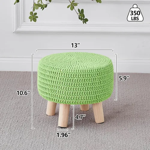 Miniatura 3 de Wimarsbon Puf otomano, reposapiés bohemio de punto 100% algodón, reposapiés redondo con patas de madera antideslizantes, decoración del hogar, puf