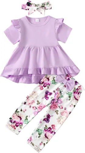 Miniatura 8 de Kucnuzki Conjunto de ropa para bebé niña pequeña, camisa de manga con volantes, pantalón floral, ropa de otoño e invierno para niña