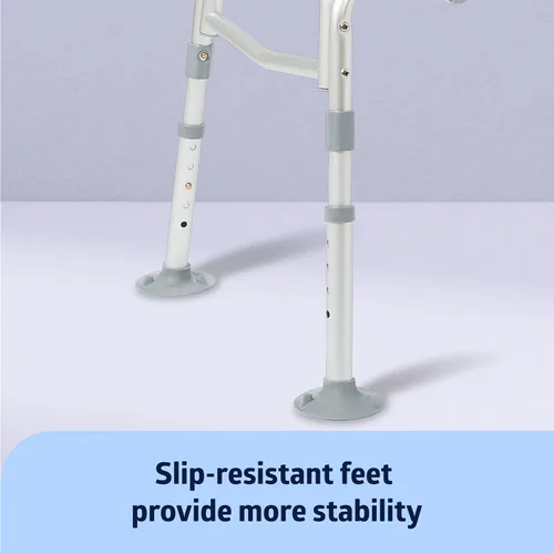 Miniatura 5 de Medline Banco de transferencia acolchado para bañera y ducha, altura ajustable, patas antideslizantes, resistente al óxido, brazo lateral y respaldo