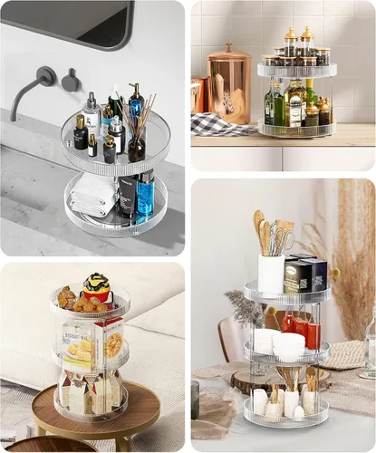 Miniatura 5 de Acina Organizador de encimera de baño de 2 niveles: bandeja de almacenamiento giratoria de 360° Clear Lazy Susan - Estante giratorio para perfumes